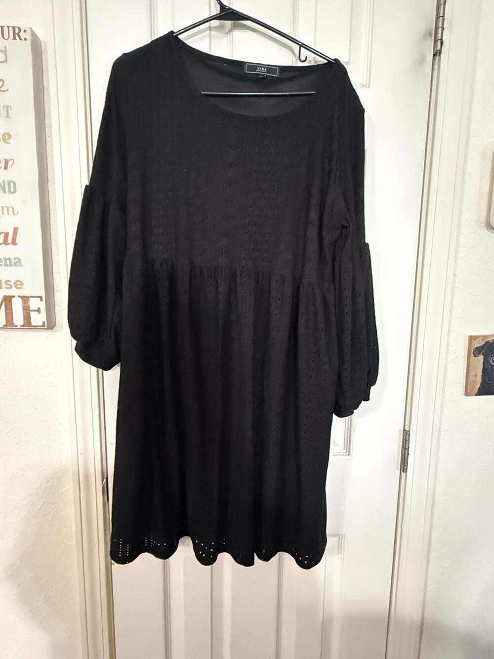 Vibe Sportswear Women's Black Eyelet Puff Sleeve Mini Dress Size 1X